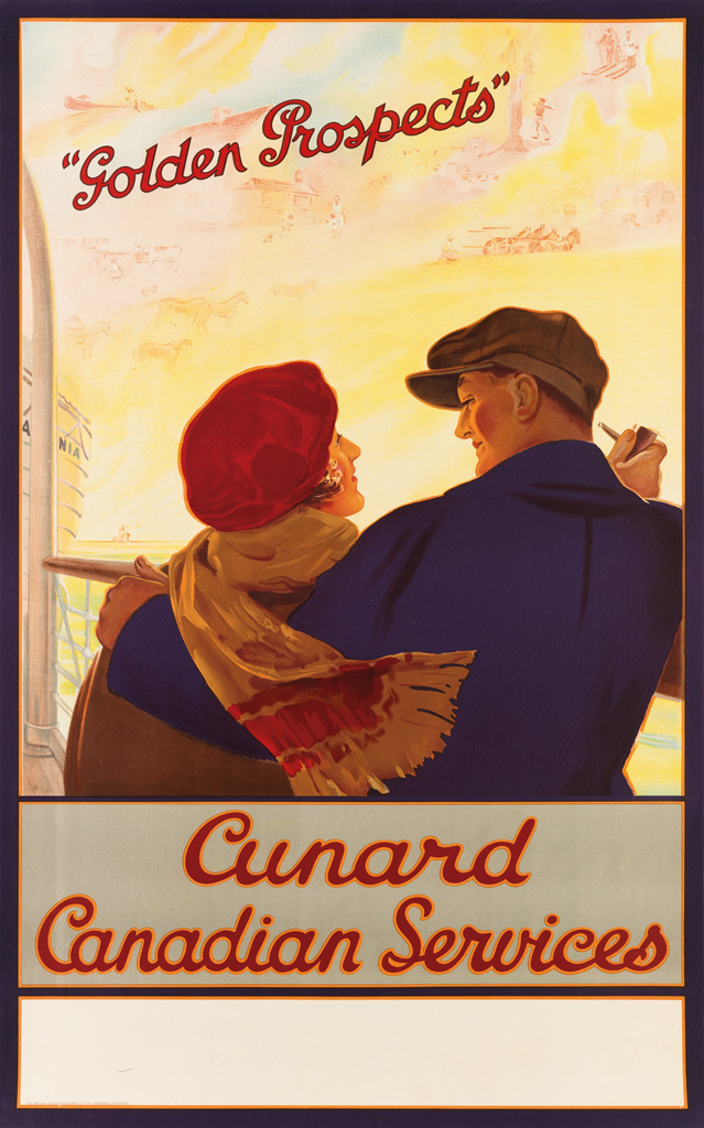 DESIGNER UNKNOWN. CUNARD CANADIAN SERVICES / GOLDEN PROSPECTS. Circa 1925. 39x24 inches, 100x62 cm. British Colour Printing Co., Lond